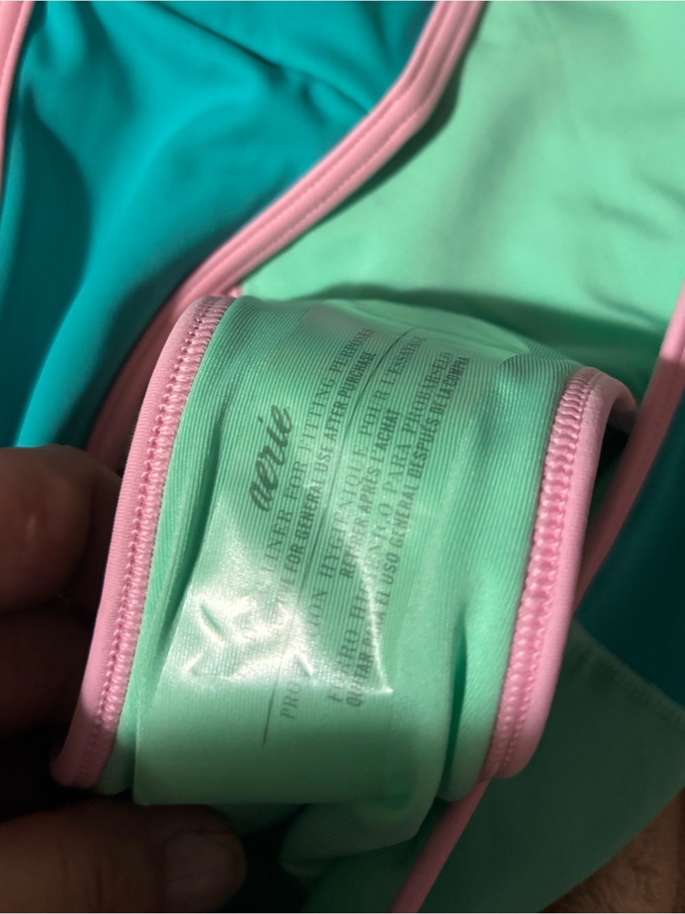 Aerie Colorblock Bandeau Bikini Set Aqua Mint Pink Trim Size Large NWOT - Picture 4 of 9